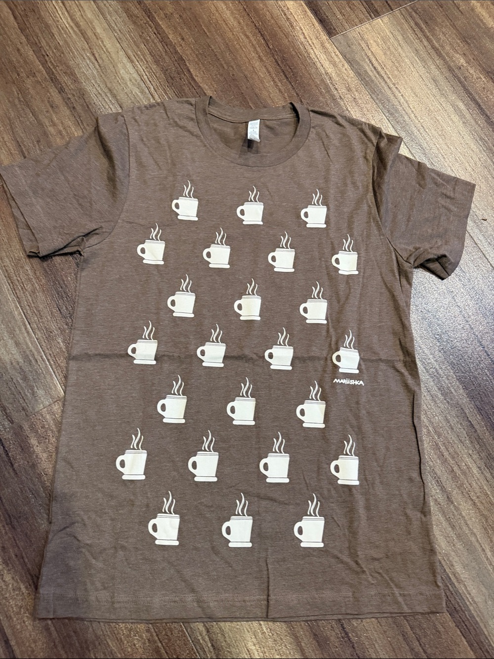 NWOT Marushka Brown Short Sleeve Coffee Cup Graphic Tee